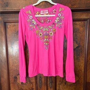 EUC Johnny Was- JWLA- Pink Embroidered Women's Top. Size S